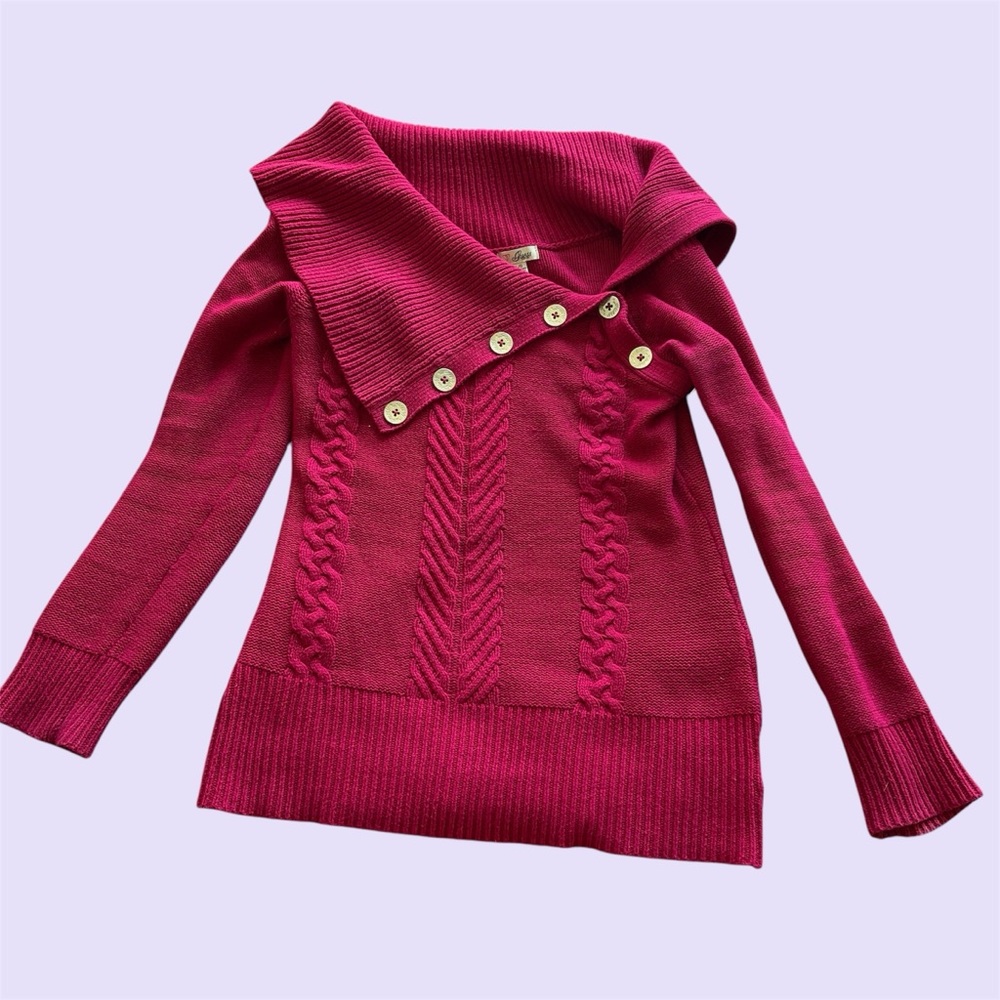 GUESS Asymmetrical Wide Neck Knitted Sweater | Color Berry | size L